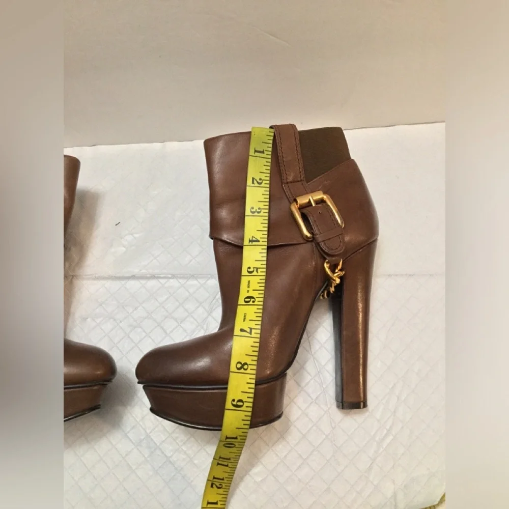 Donald J. Pliner Brown Leather Ankle Booties with Gold Buckle